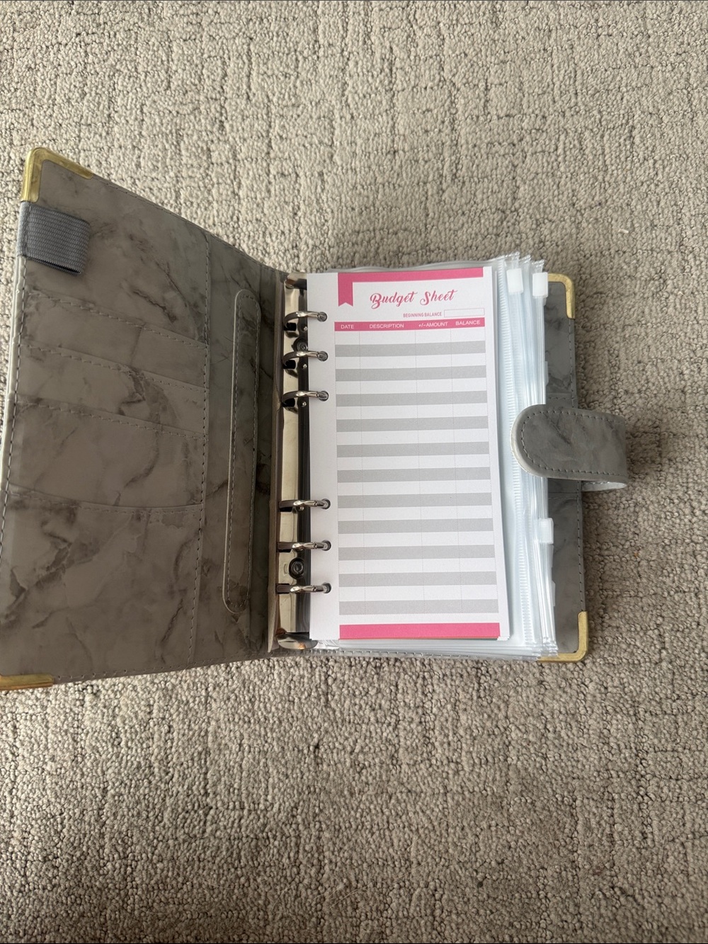 Gray Faux Leather Ring Binder Budgeting Planner